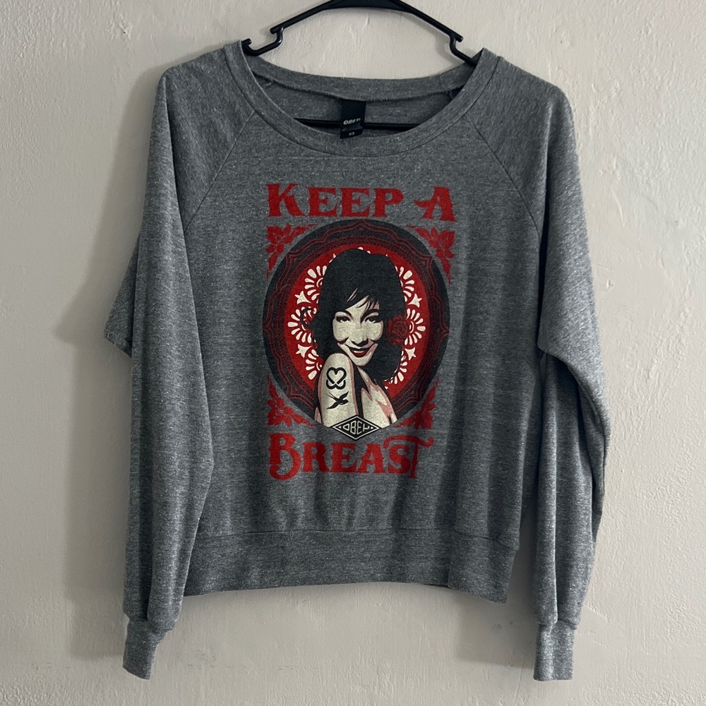OBEY Keep a breast boatneck top size xsmall